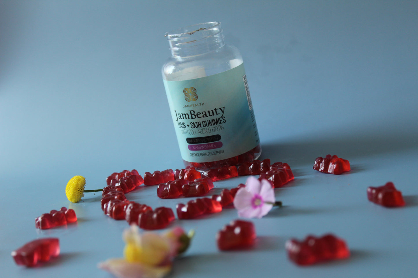 Haarvitamines met bosbessen smaak - gummies voor huid, haar & nagels.