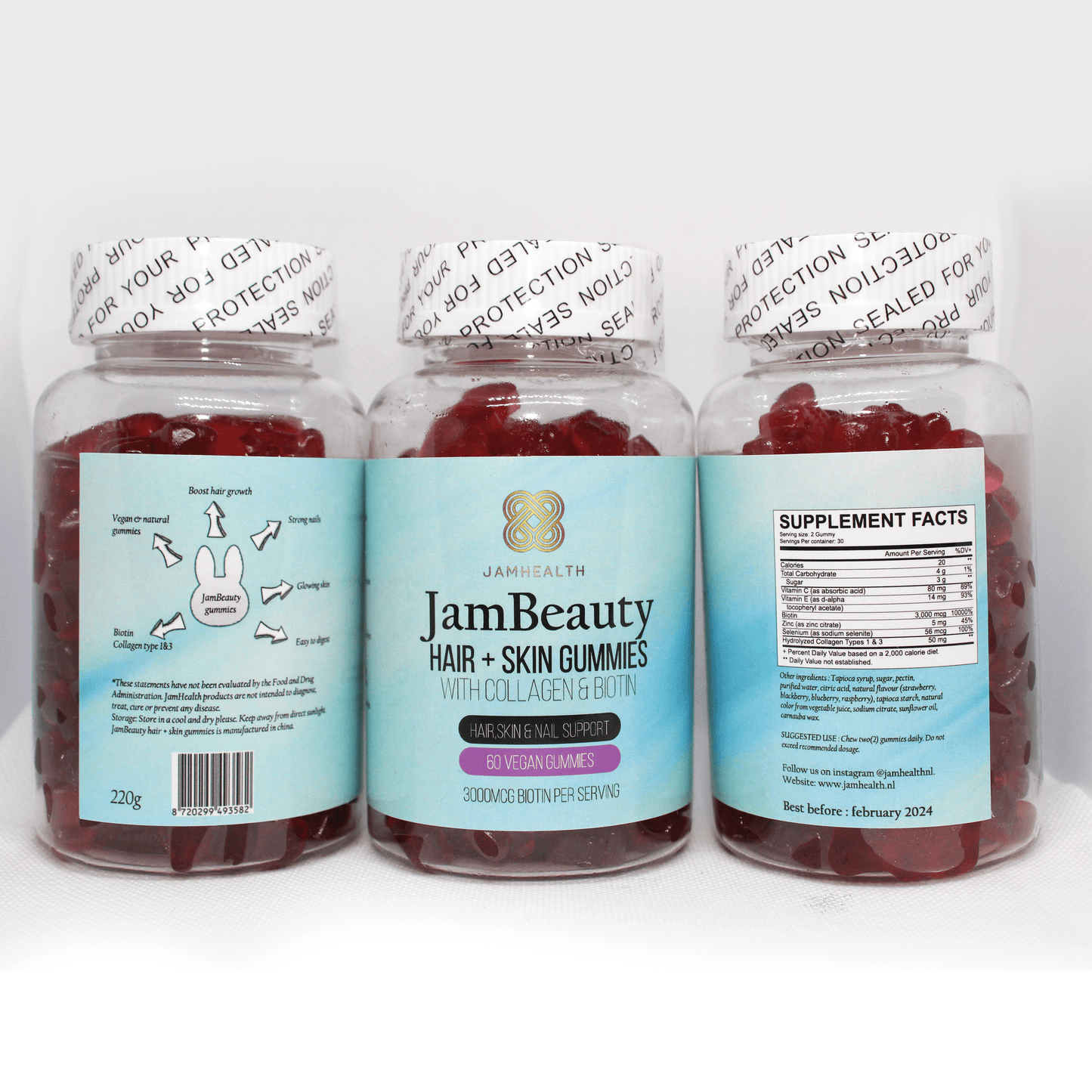 JamBeauty haarvitamines -  natuurlijke supplement voor haar, huid & nagel - 60 hair gummies - Jam Health
