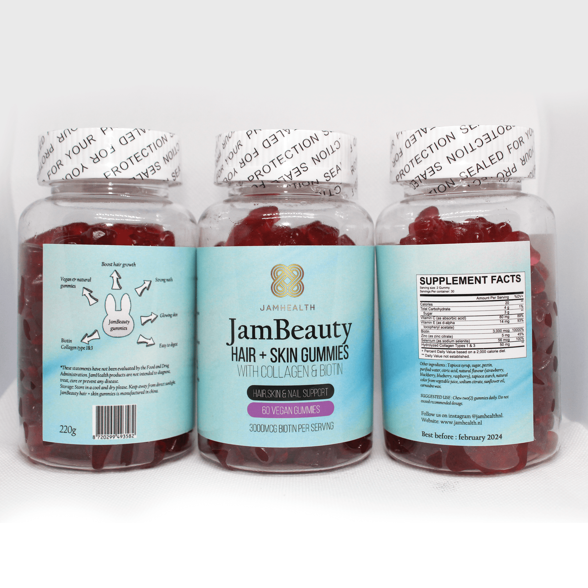 JamBeauty haarvitamines -  natuurlijke supplement voor haar, huid & nagel - 60 hair gummies - Jam Health