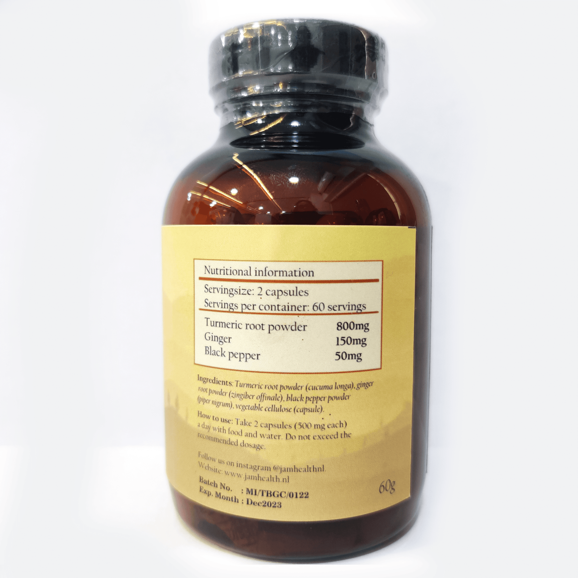 JamCuma kurkuma capsules - met gember en zwarte peper - hoge opname - 1000mg vegicaps - Jam Health